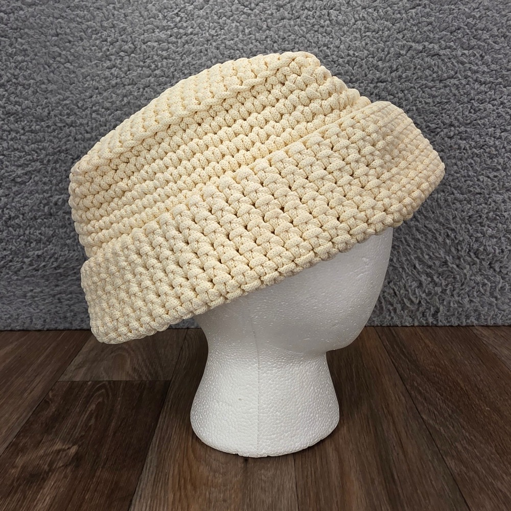 Cream Crochet Beanie Hat Women's Knit‎ Skater Style Handmade Neutral